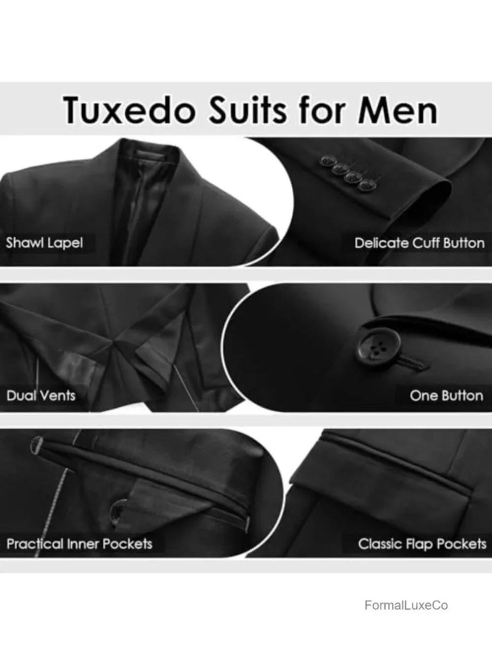 Men's 3-Piece Tuxedo Suit Shawl Lapel Formal Suit Wedding Prom Set